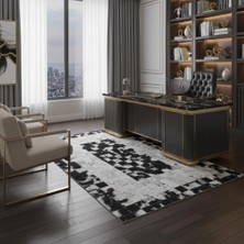 Decomarie Siyah Beyaz Doğal Desenli Dana Derisi Patchwork Halı