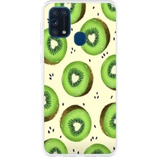TechTree Samsung Galaxy M31 Uyumlu Yeşil Kivi Dilimleri ve Kalp Çekirdek Baskılı Silikon Kılıf