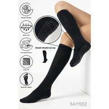 Saysez Bambu Kaydırmaz Taban Silikonlu Hac Umre Tavaf Hamile Pilates Yoga Dizaltı Siyah Uzun Çorap