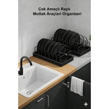 TncPatiShop 2'li Yapışkanlı Teleskopik Raylı Mutfak Araçlar Düzenleyici Baharatlık Tava Tencere Tezgah