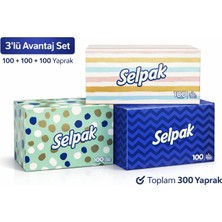 Selpak Küp Kutu Mendil 3’lü Avantaj Seti 100+100+100 Yaprak Toplam 300 Yaprak Yumuşak Kağıt Mendil
