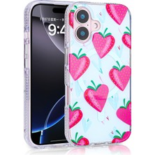Paladyum Case iPhone 16 Plus Uyumlu Premium Tpu Çilek Desenli Stilo Kapak