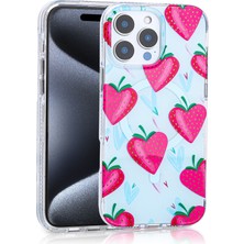 Paladyum Case iPhone 15 Pro Max Uyumlu Premium Tpu Çilek Desenli Stilo Kapak