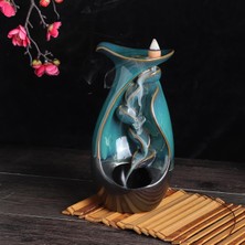 Elifeshop Lüks Seramik Vazo Tasarım Geri Akış Tütsülük Tütsü Şelalesi Dekoratif Biblo Ev Ofis Hediyesi 18 cm
