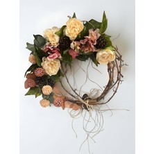 Florivya Design Doğal Dal Çelenk Kapı Süsü | Yapay Çiçekli El Yapımı Dekoratif Kapı Aksesuarı