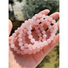 Gerçek Doğal Taş Pembe Kuvars Bileklik Iri Boncuk
