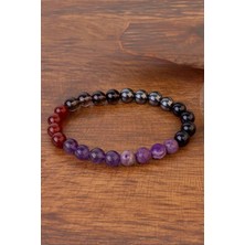 Panik Atak Bileklik (Lepidolit, Siyah Turmalin, Dumanlı Kuvars, Ametist, Hematit, Akik)