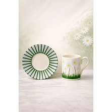 Yzhome 2 Kişilik Porselen Papatya Desenli Kahve Fincan Takımı Seti 90ML