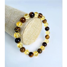 Sertifikalı Dönüşümlü Sitrin & Kaplan Gözü 8 mm Bileklik