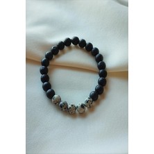 Sertifikalı 8 mm Benekli (Dalmaçya ) Jasper, Lav Taşı Erkek Doğaltaş Bileklik