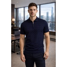 Tarz Cool Erkek Slim Fit Fermuarlı Polo Yaka Triko Tişört