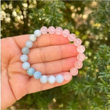 Pembe Kuvars ve Akuamarin Doğal Taş Bileklik 8 mm
