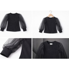 Siyah Tül Kollu Ribana Bluz