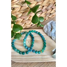 Yeşil Buzlu Akik Doğal Taş Unisex Bileklik 8mm - Altın Halka