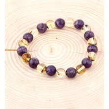Kehribar, Ametist Doğal Taş Bileklik 8 mm