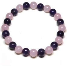 Pembe Kuvars ve Ametist Doğal Taş Bileklik 8 mm (Aşk Bilekliği)