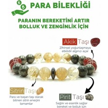 Para Bereket ve Zenginlik Doğal Taş Tılsım Bilekliği Pirit, Sitrin, Akik Taşı Doğal Taş Bileklik