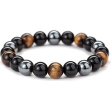 Sertifikalı Obsidyen & Kaplan Gözü & Hematit Doğal Taş Bileklik 8mm