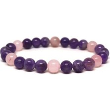 Ametist Gül Kuvars Doğal Taş Bileklik 8 mm