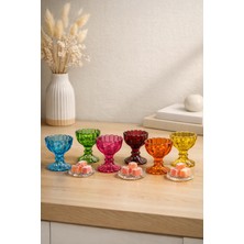 Yzhome 6 Lı Ayaklı Renkli Mini Kristal Cam Lüks Lokumluk Kahve Yanı Sunumluk Kase
