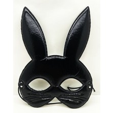 İsmiyle Al Siyah Renk Kumaş Malzemeden Imal Eva Tavşan Maskesi - Şık ve Konforlu Kostüm Parti Aksesuarı