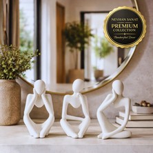 Nevhan Sanat Ev & Ofis Dekoru – Beyaz 3’lü İnsan Figürü Seti | El Yapımı Minimalist Heykel Takımı