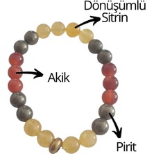 Pirit, Dönüşümlü Sitrin, Akik Doğal Taş Bileklik 8 mm