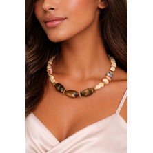 Versein Atelier Doğal Taş Görünümlü Kolye - Doğal Tonlarda El Işçiliği Kadın Kolyesi-Bohem Şıklık