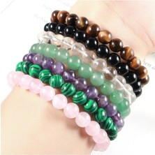 Obsidyen Kristal Kuvars Malakit Ametist Aventurin Bileklik 7 'li Set 8mm