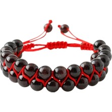Bordo Granat Lal 8mm Çift Sıra Makrome Doğal Taş Bileklik