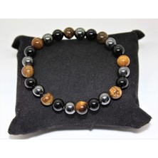 Art Life Doğal Taş Natur Stones Oniks-Hematit-Kaplan Gözü Doğal Taş Bileklik 8mm Kadınlar İçin Zarif Tasarım