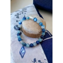 Mavi Akik Taşı Doğal Taş Bileklik Boğaz Çakrası Bileklik Iletişim Beceri Bilekliği