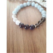 Akuamarin, Dumanli Kuvars, Ay Taşı ve Ametist Doğal Taş Bileklik