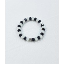 Siyah-Beyaz Renkli Kristal Cam Bileklik| Unisex |hediye ve Günlük Şık Aksesuar Kombin |siyah Beyaz