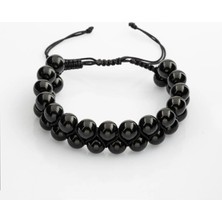 Siyah Turmalin 8mm Çift Sıra Makrome Doğal Taş Bileklik