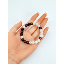 Sertifikalı Ay Taşı & Lal Garnet Doğal Taş Özel Tasarım Bileklik 8 mm