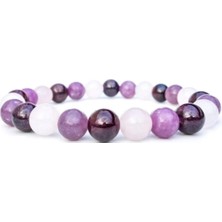 Lal Granat, Ametist ve Pembe Kuvars Doğal Taş Bileklik 8 mm