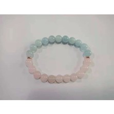 Pembe Kuvars & Akuamarin Doğal Taş Bileklik 8mm