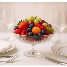 vanilinkitchen Gold Kenarlı Cam Ayaklı Servis Tabağı Şeffaf Meyvelik & Sunum Kasesi