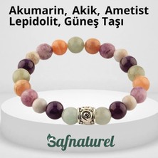 Akumarin, Akik, Ametist Lepidolit, Güneş Taşı Doğal Taş Bileklik 8 mm