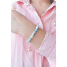 Unisex Doğal Taş Bileklik Akuamarin 5. Boğaz 4. Kalp Çakrası , Koç ve Terazi Burcu Rahatlama Taşı