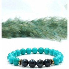 Siyah Kaplan Gözü Turkuaz Doğal Taş Kadın Bileklik Rio