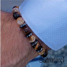 Dönüşümlü Sitrin, Kaplan Gözü, Hematit Doğal Taş Bileklik 8 mm