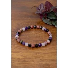 Aşk Sevgi Bilekliği (Pembe Kuvars, Ametist, Obsidyen, Güneş Taşı ve Rodonit Taşı)