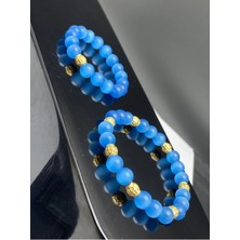 Anne Bebek Kombini(Nazar Kombini) Mavi Kedigözü Şifalı Doğaltaş Bileklik