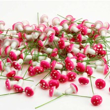 Anı Atölyesi Yapay Mantar 10'lu Dekoratif Strafor Mantar Seti Fuşya Beyaz Noktalı Mini Süs Teraryumobje/2x1 cm