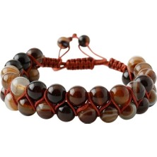 Kahve Göz Akik 8mm Çift Sıra Makrome Doğal Taş Bileklik