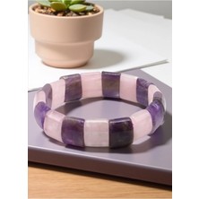 Ametist-Pembe Kuvars Doğal Taş Roleks Bileklik 12 x 15 mm Özel Kesim