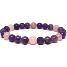 Ametist Gül Kuvars Doğal Taş Bileklik 8 mm