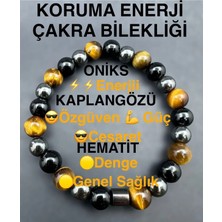 Sertifikalı Koruma Enerji Güç Denge Çakra Bilekligi Kaplangözü-Oniks-Hematit Birleşimi
